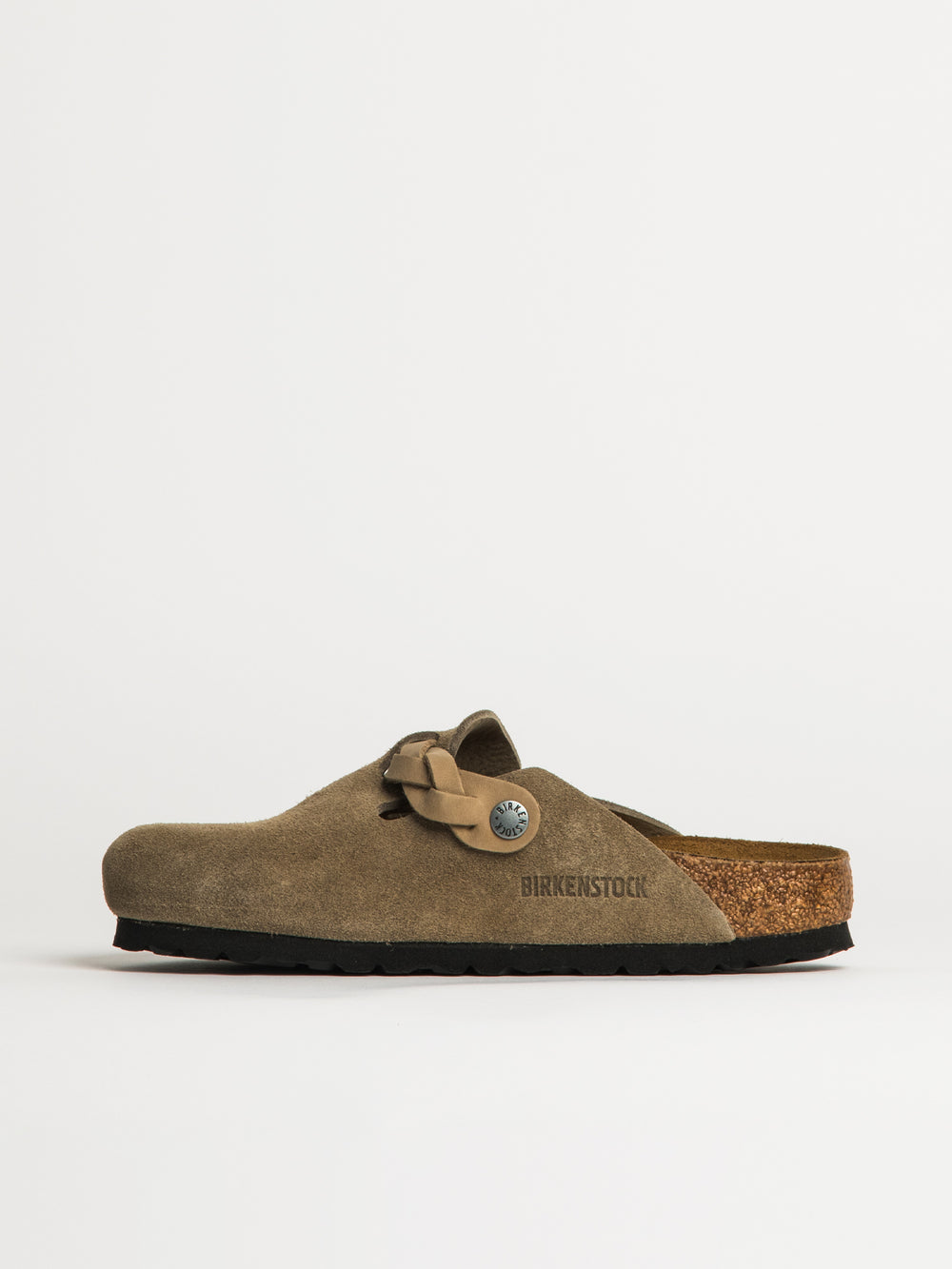WOMENS BIRKENSTOCK BOSTON BRAIDED SUEDE CLOG - TAUPE