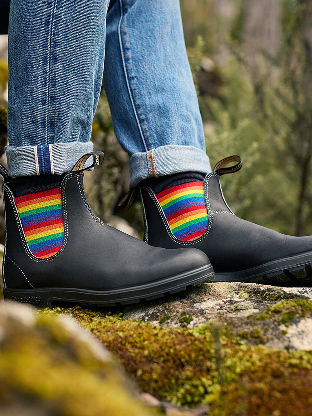 WOMENS BLUNDSTONE ORIGINAL BLACK WITH RAINBOW ELASTIC